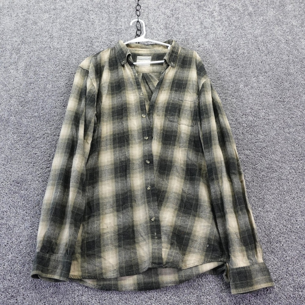 NorthCrest Flannel Shirt Mens XXLT Black Tan Plaid Cotton Long Sleeve Button Up